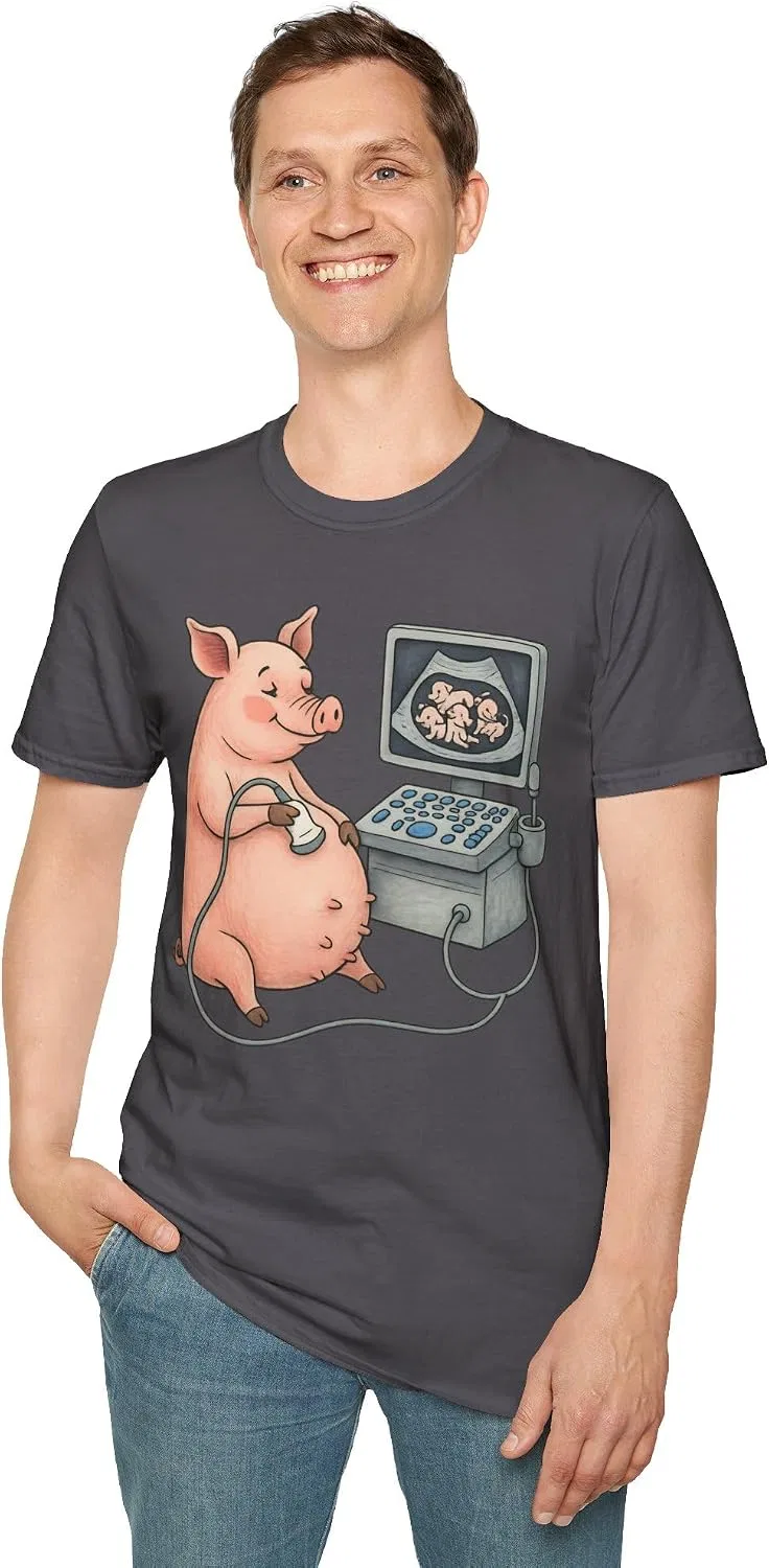 Женская футболка с принтом Pregnant Pig Ultrasound Shirt, тёмно-серый — фото 4