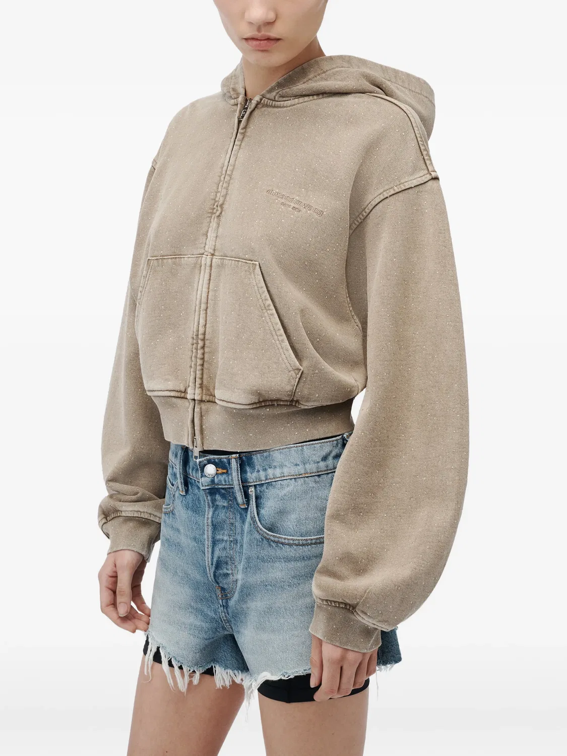Худи на молнии с кристаллами Alexander Wang, нейтральные — фото 2