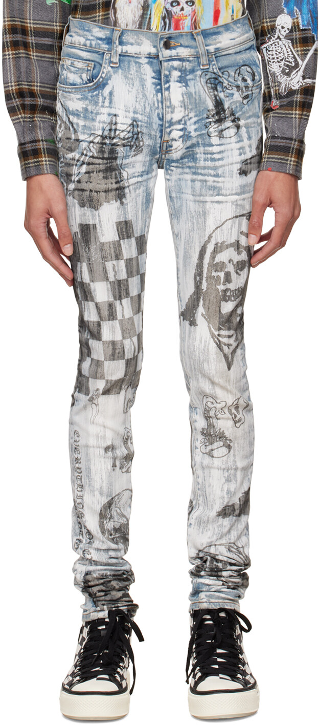 

Джинсы Indigo Wes Lang Sketch AMIRI, Серый, Джинсы Indigo Wes Lang Sketch AMIRI