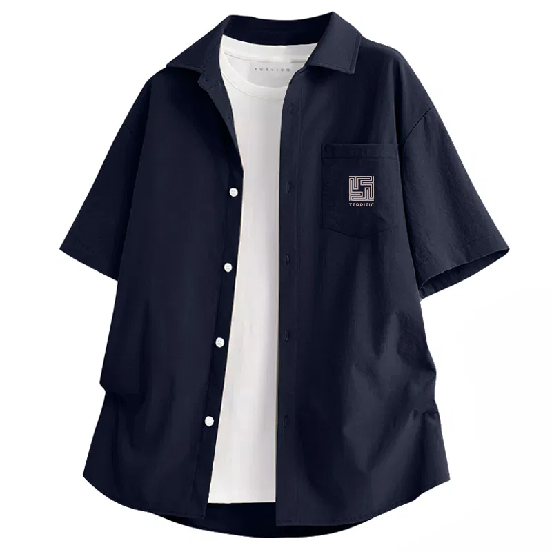 Детская рубашка с коротким рукавом изльна Tonlion, Цвет: Ice silk breathable navy blue