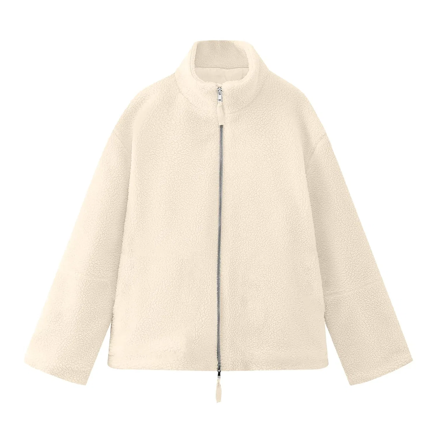 Женская куртка из флиса с принтом, на молнии, оверсайз, Beige — фото 4