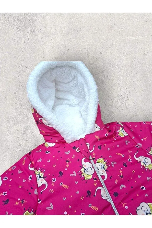 Детское зимнее пальто для девочек с принтом Tosyalı Burak Bebe, Fuji Elephant — фото 4