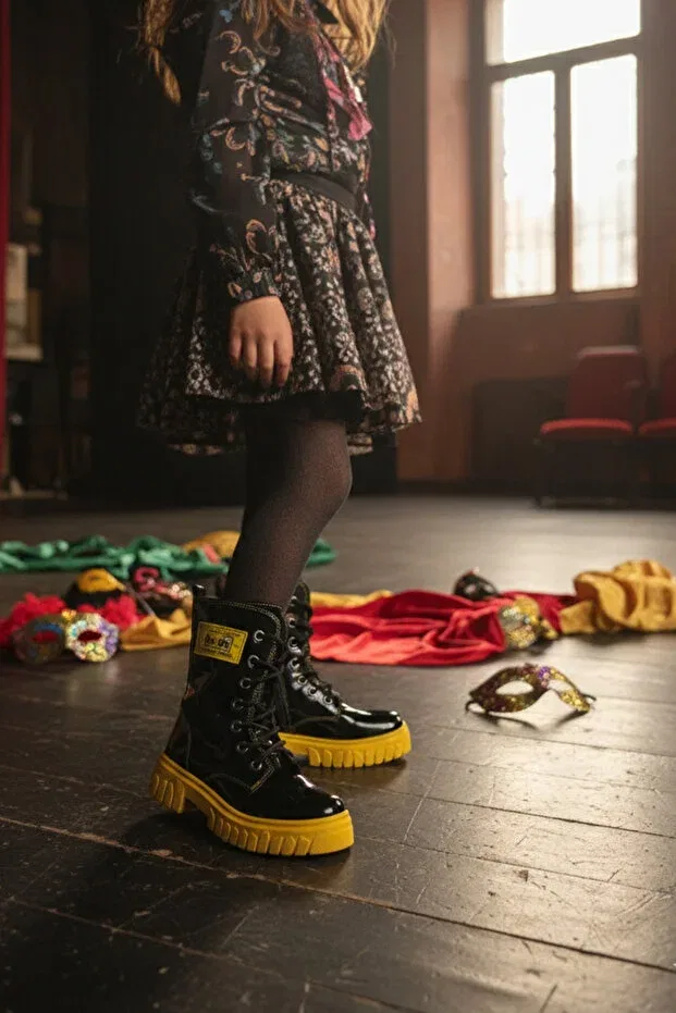 Детские ботинки для девочек ортопедические Bouis, Black Yellow
