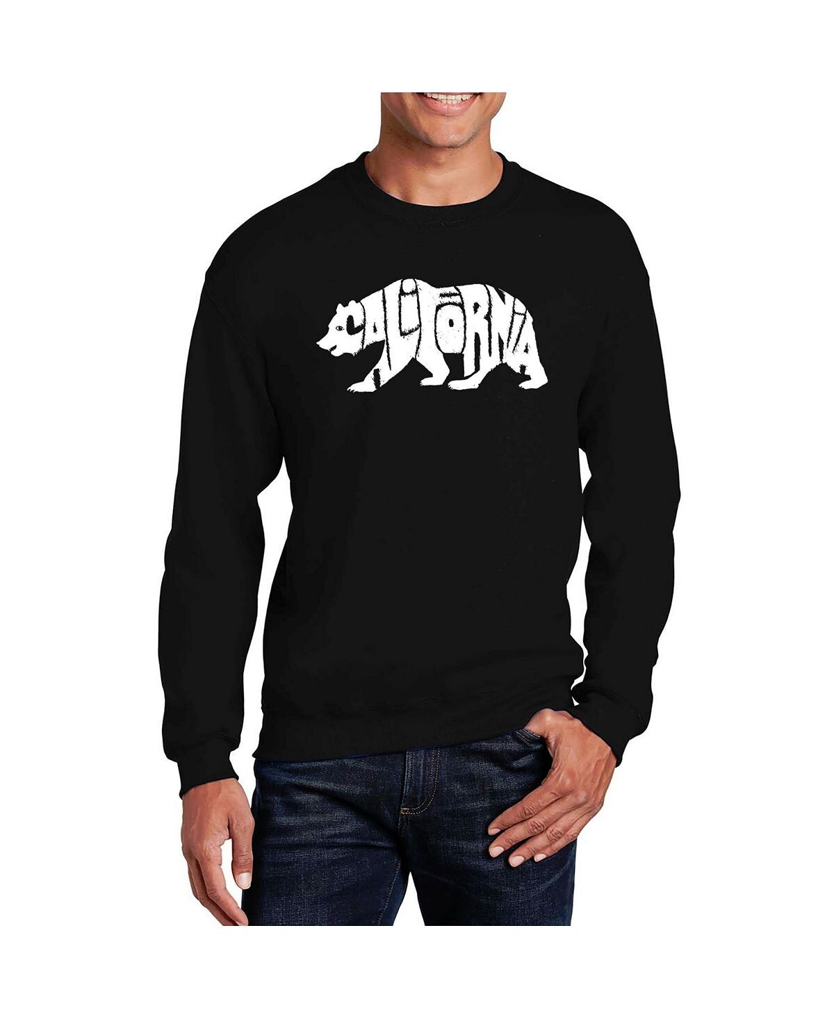 

Мужская толстовка с круглым вырезом word art california bear LA Pop Art, черный