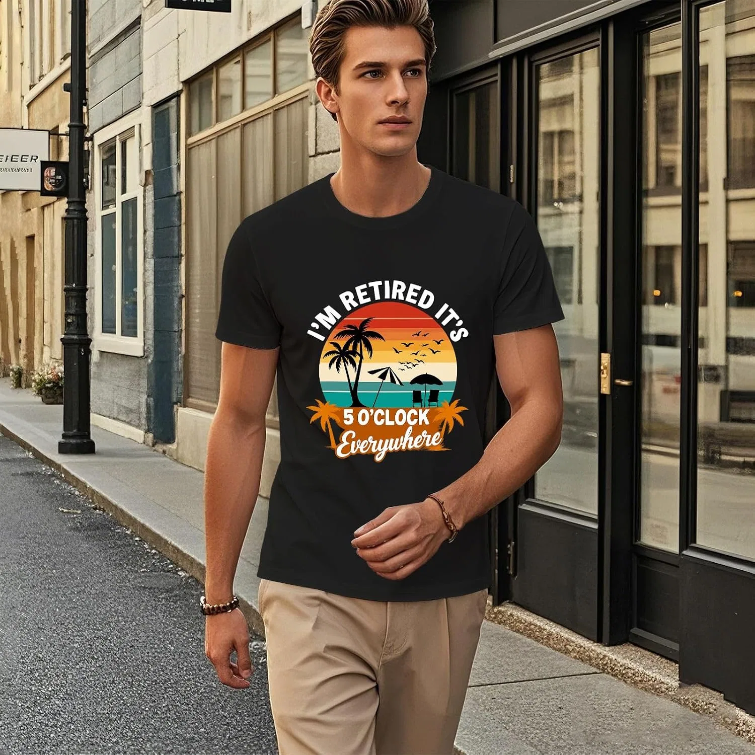 Мужская футболка с принтом I'm Retired, It's 5 O'Clock Everywhere Shirt-003, Allblack — фото 2