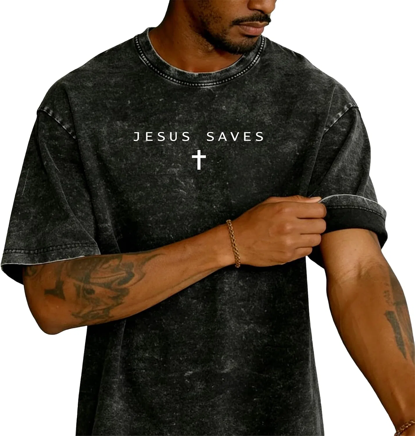 Футболка оверсайз с крестом Jesus Saves, Black — фото 3