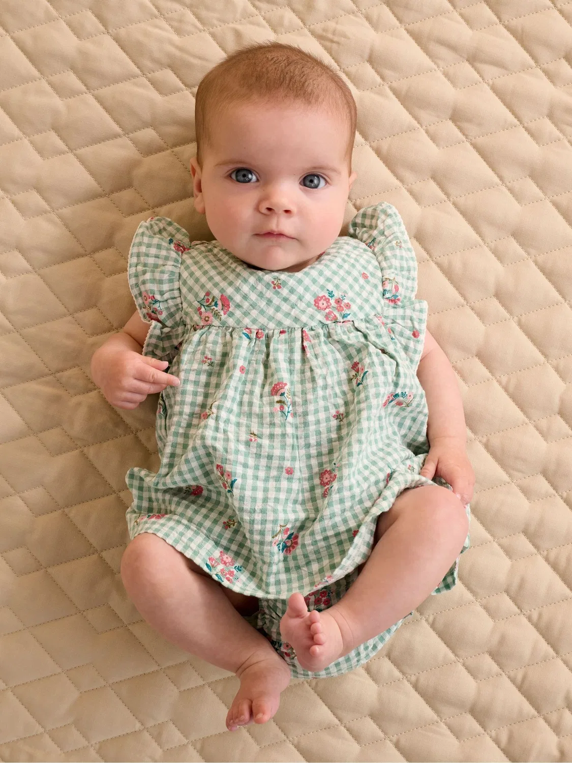Комплект из футболки и шорт, модель Frida Gingham Purebaby, зеленый