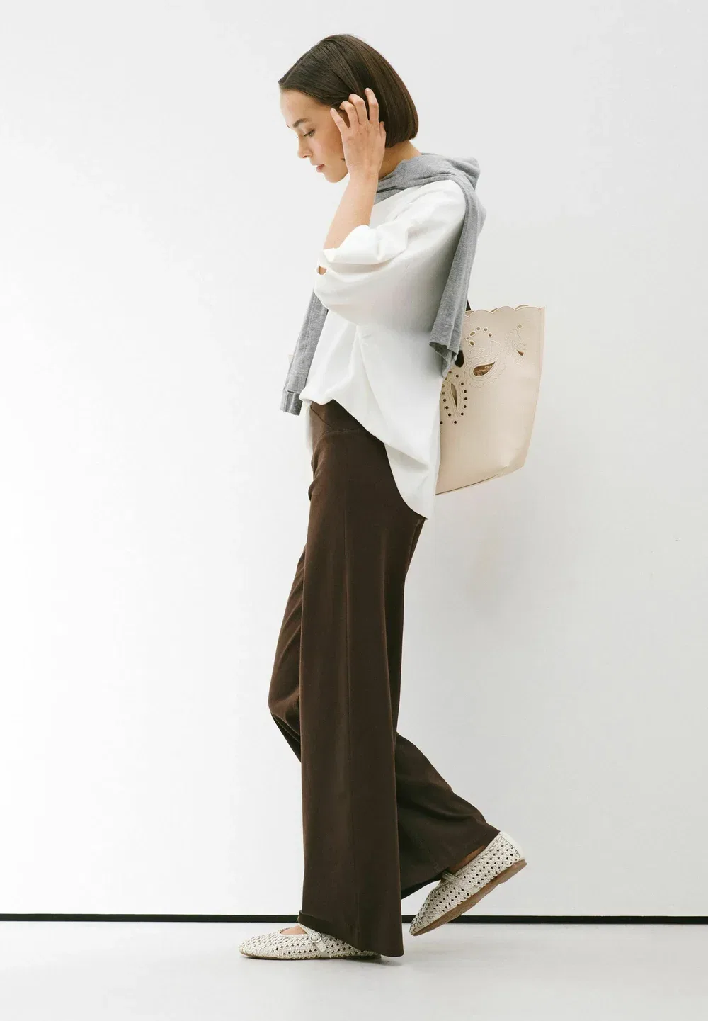 Брюки из денима с широкими штанинами, модель для высоких людей Next, Chocolate Brown Wrap Waist — фото 3