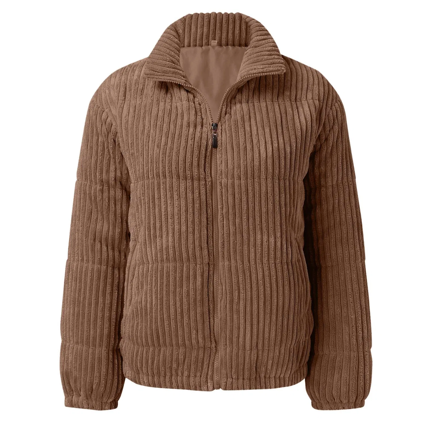 Женская куртка-бомбер на молнии с принтом, Corduroy Lightweight Quilted Bomber, brown — фото 2