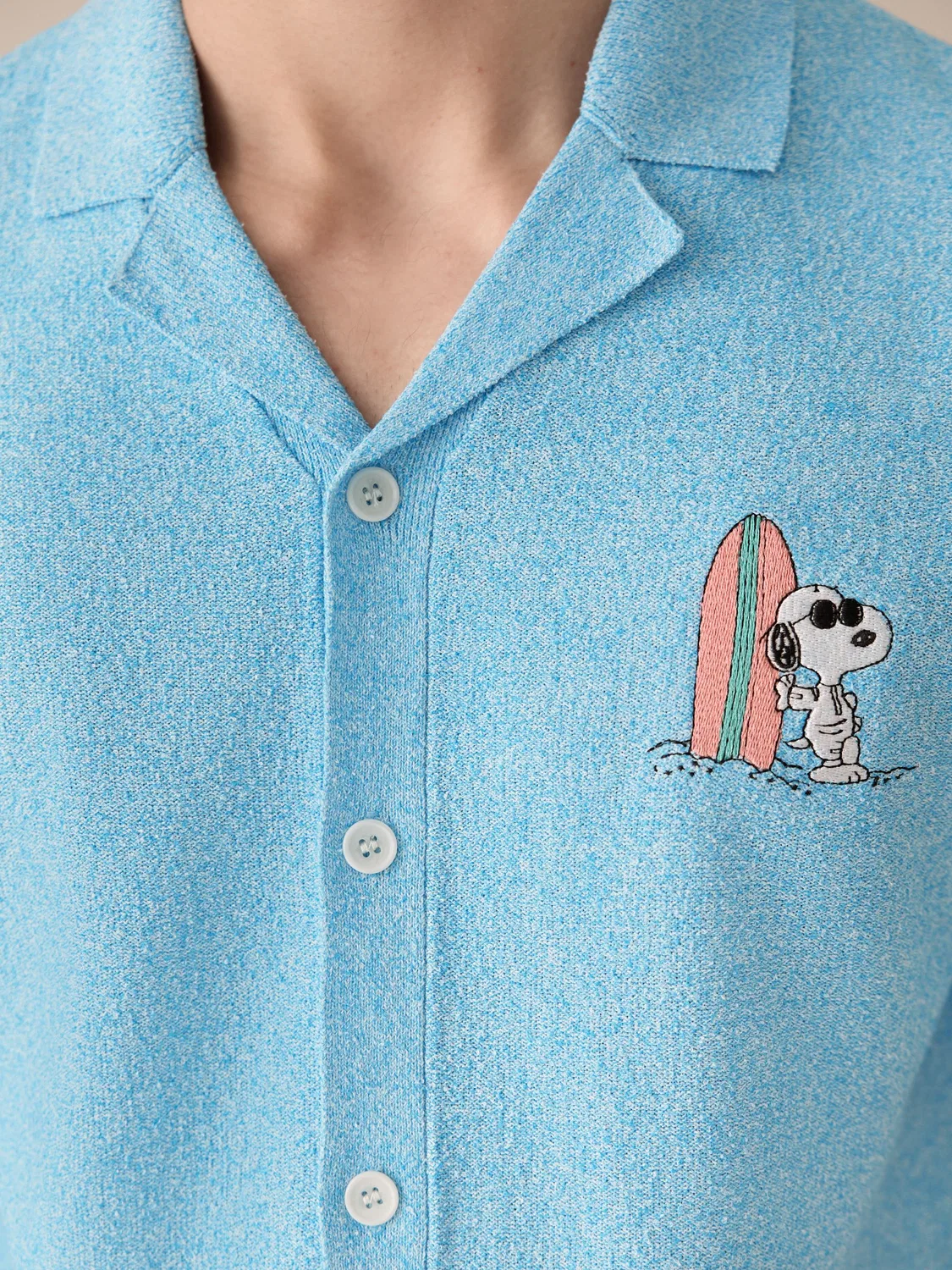 Кубинская рубашка с принтом Snoopy, трикотаж букле Next, синий — фото 4