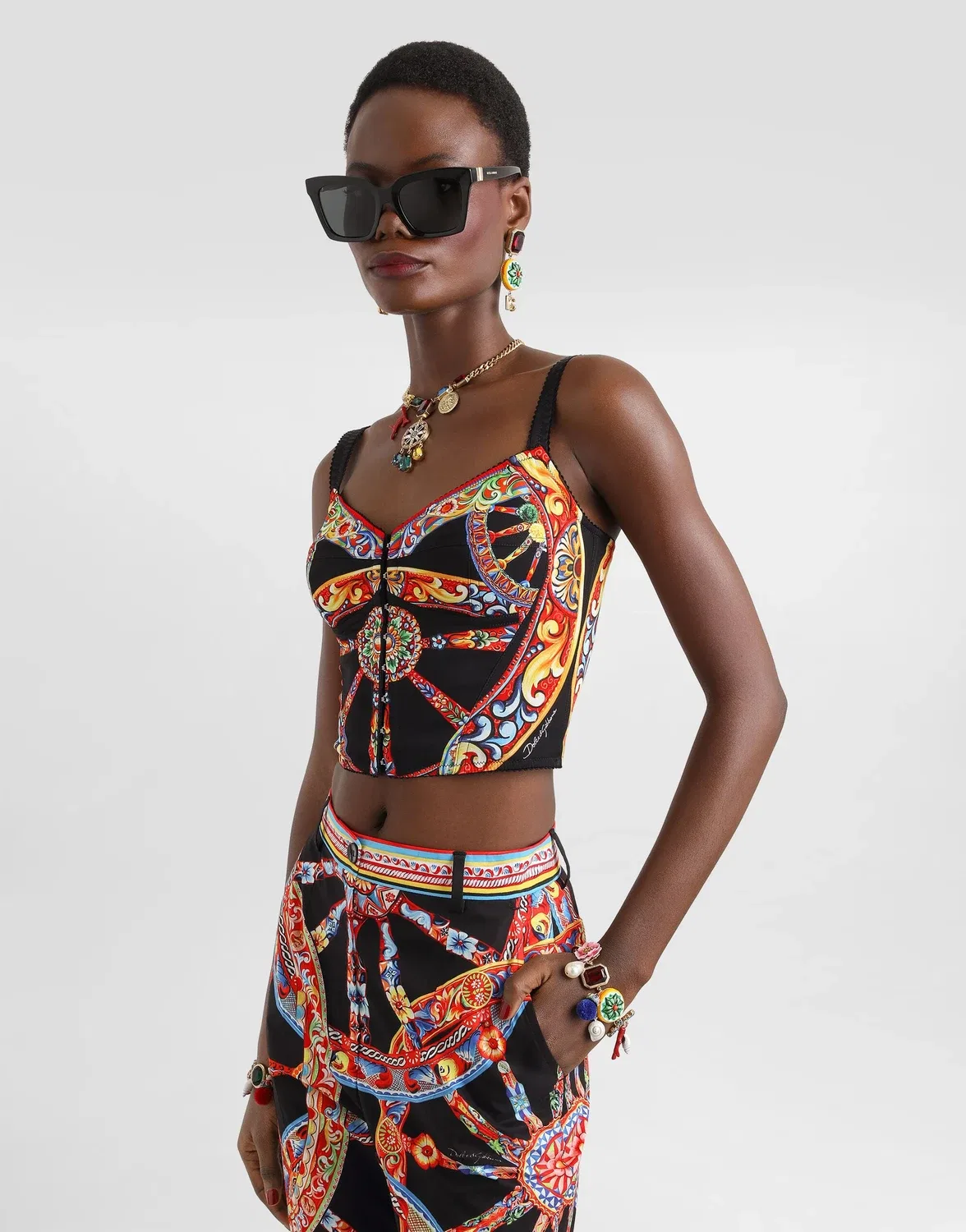 Топ из шармеза с принтом карретто DOLCE & GABBANA, мультицвет — фото 4