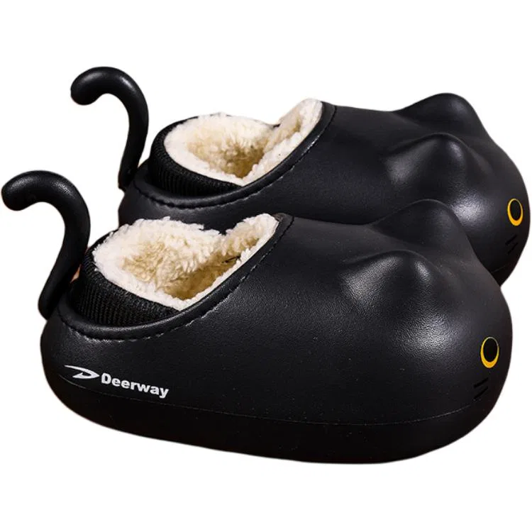 Детские уличные тапочки с принтом кота, модель Cute Pet Design, DEERWAY, Black Plush — фото 4