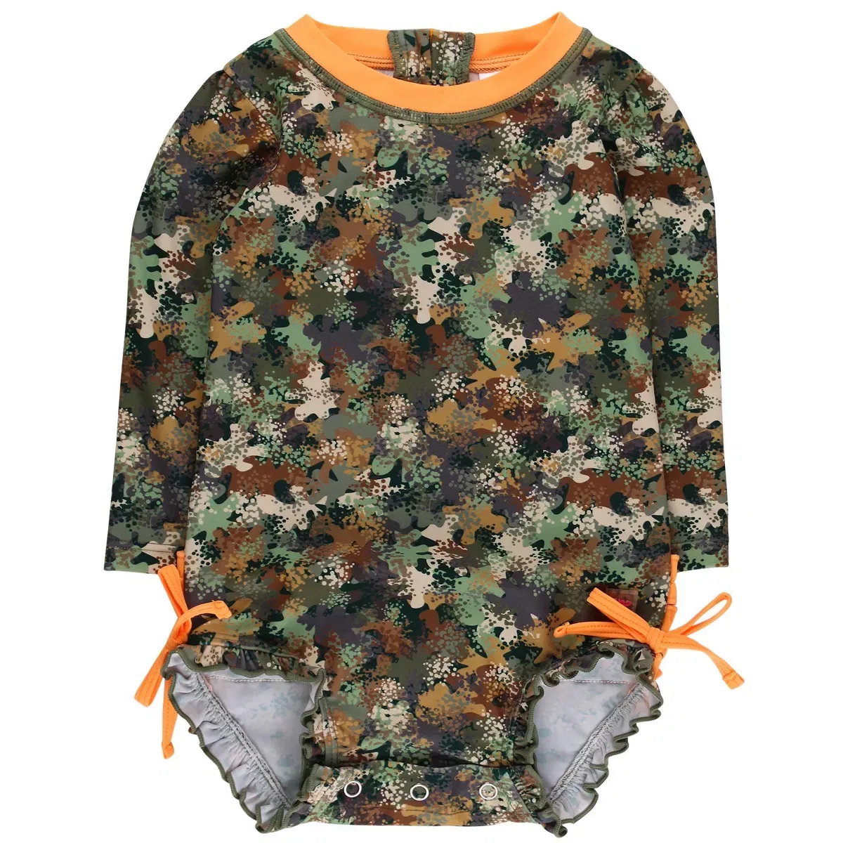 Детский купальник для девочек с длинным рукавом RuffleButts, Classic Camo
