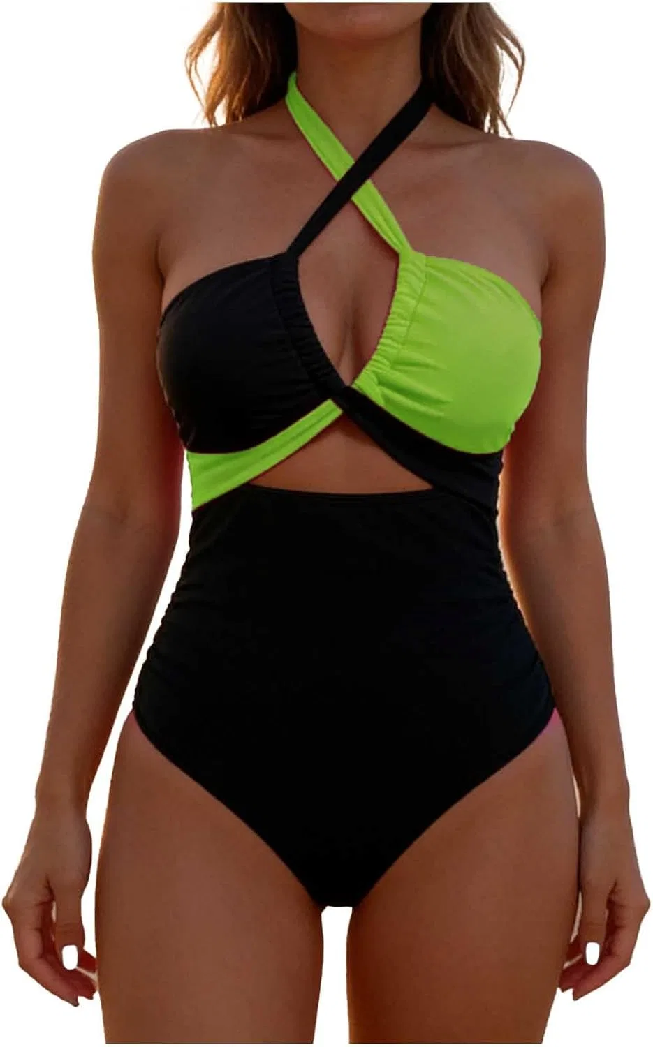 Женский купальник танкини с запахом Halter, Army Green