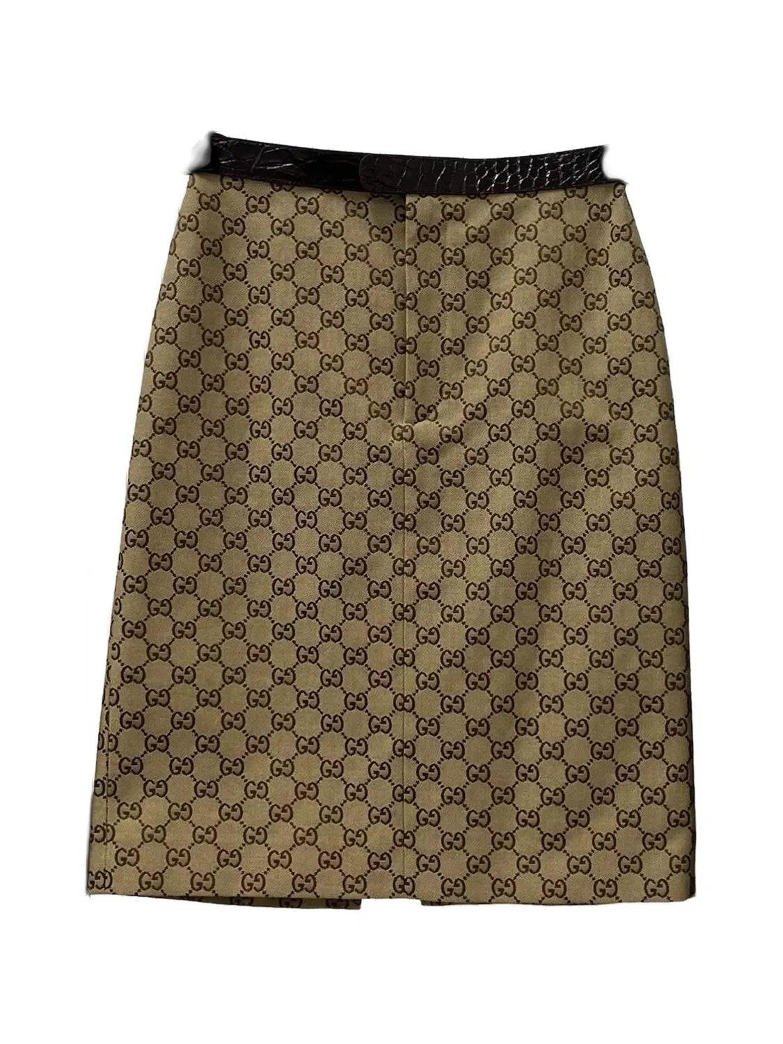 Юбка-миди GG Supreme с крокодиловым эффектом Gucci, коричневый