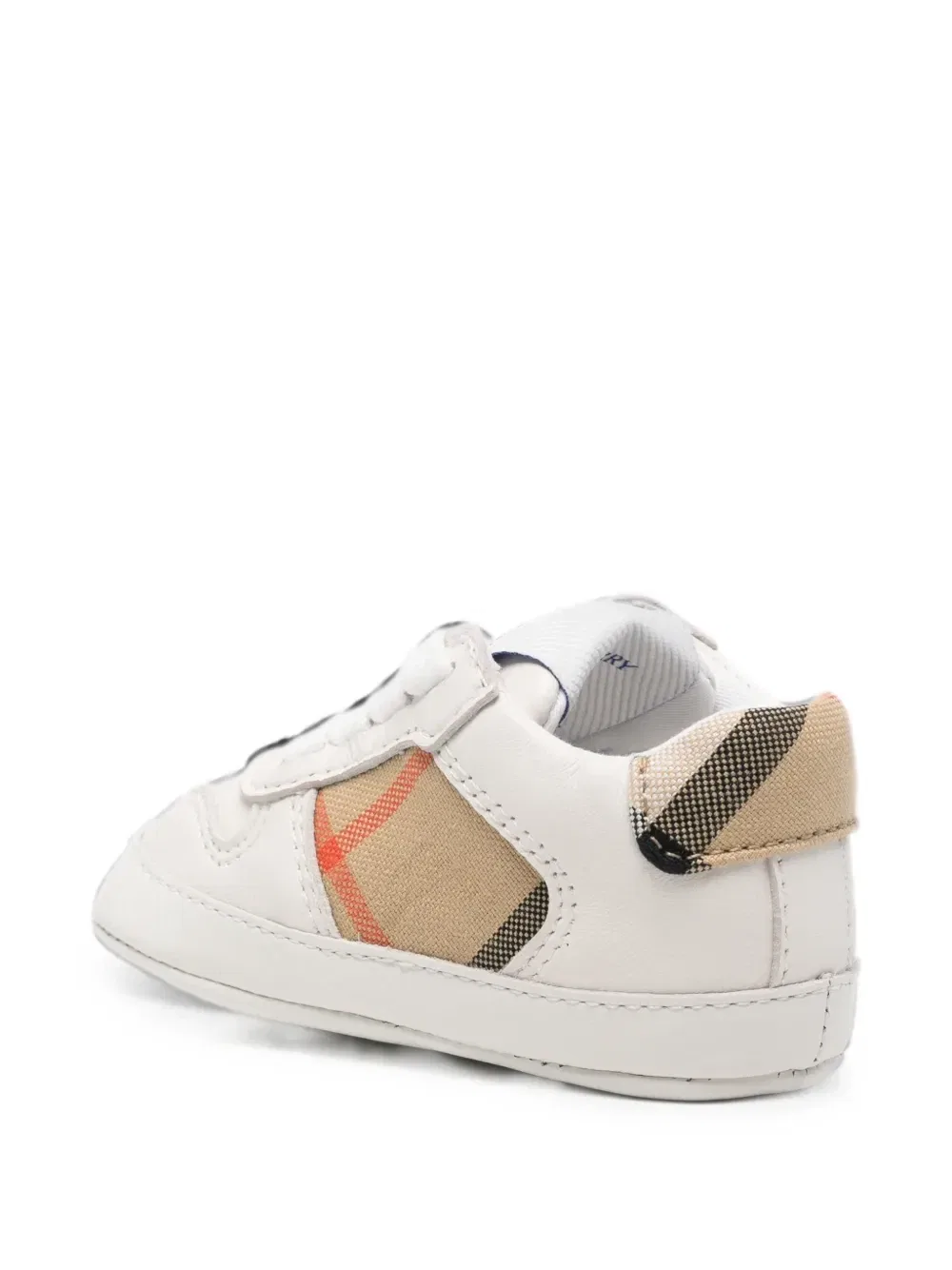 Кожаные кеды с клетчатыми вставками Burberry Kids, белый — фото 2