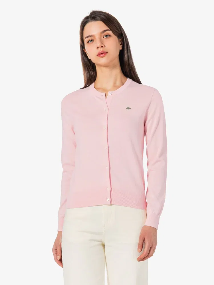 Кардиган LACOSTE Pink, базовый, из хлопка — фото 4