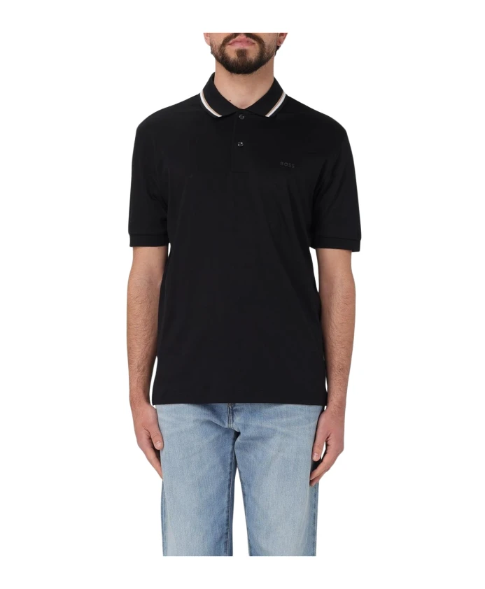 

Рубашка поло с воротником, отделанным патидой Hugo, черный
