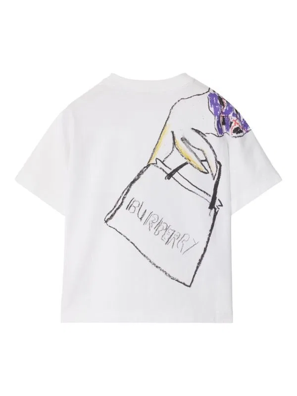 Футболка хлопковая с принтом Toddler Lilia Goose Burberry, White Cn — фото 2