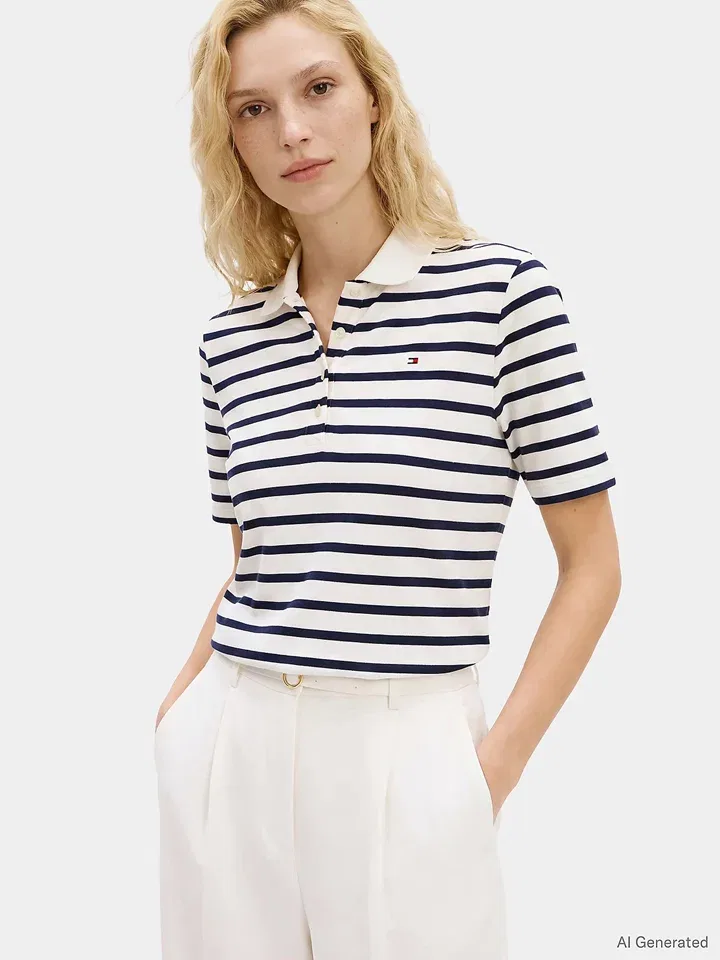 Поло белое с темно-синим Tommy Hilfiger, белый