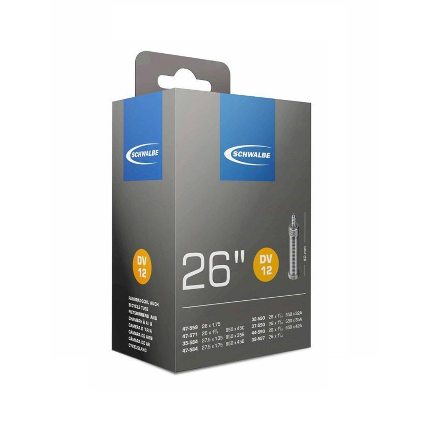 

Шланг #12 26 дюймов / 650B / 650C SCHWALBE, черный / черный / серебристый