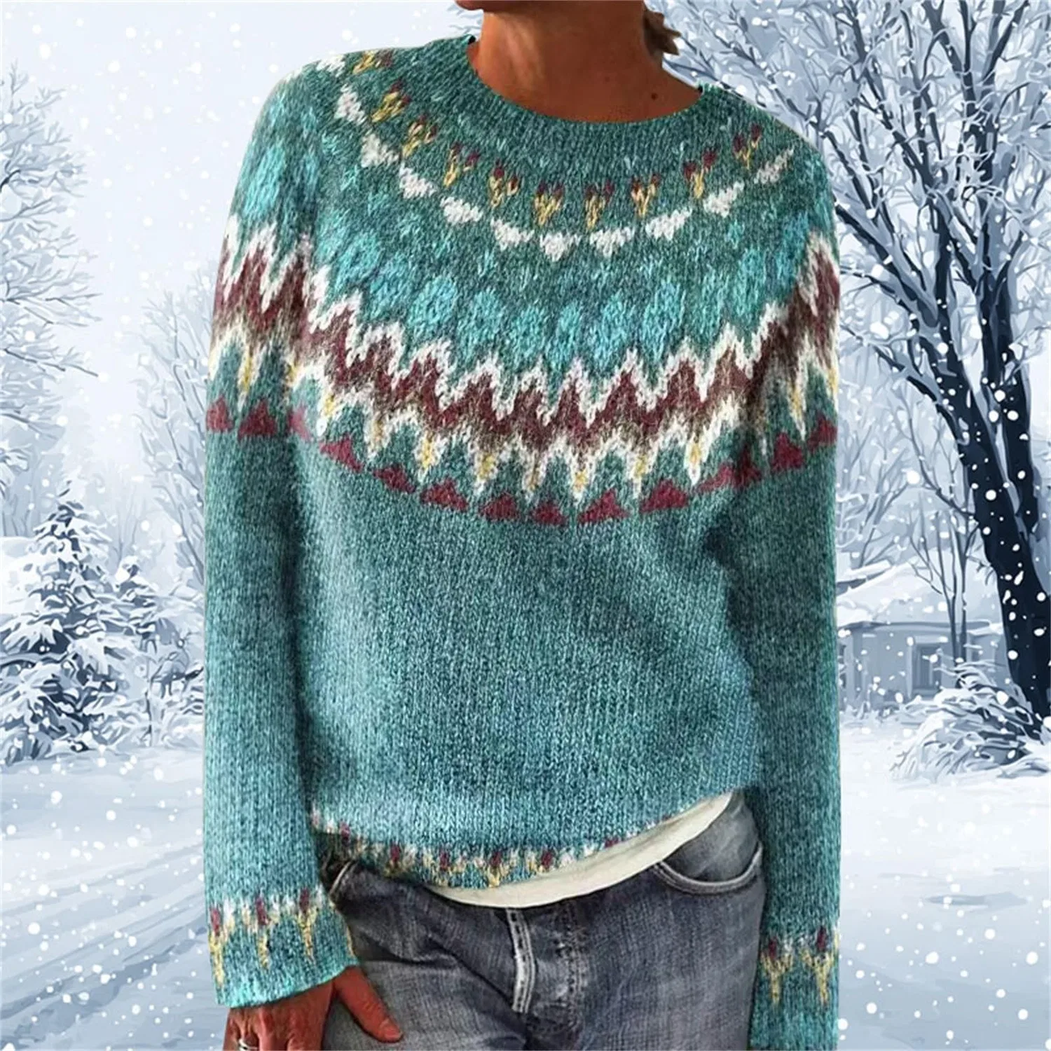 Женский свитер с принтом Fairisle Christmas Sweaters, Blue — фото 2