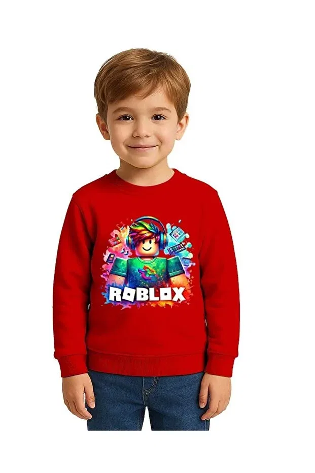 Детское худи для мальчиков с принтом roblox printed children's swaetshirt 3 thread rasterated Sedirli, Red — фото 2