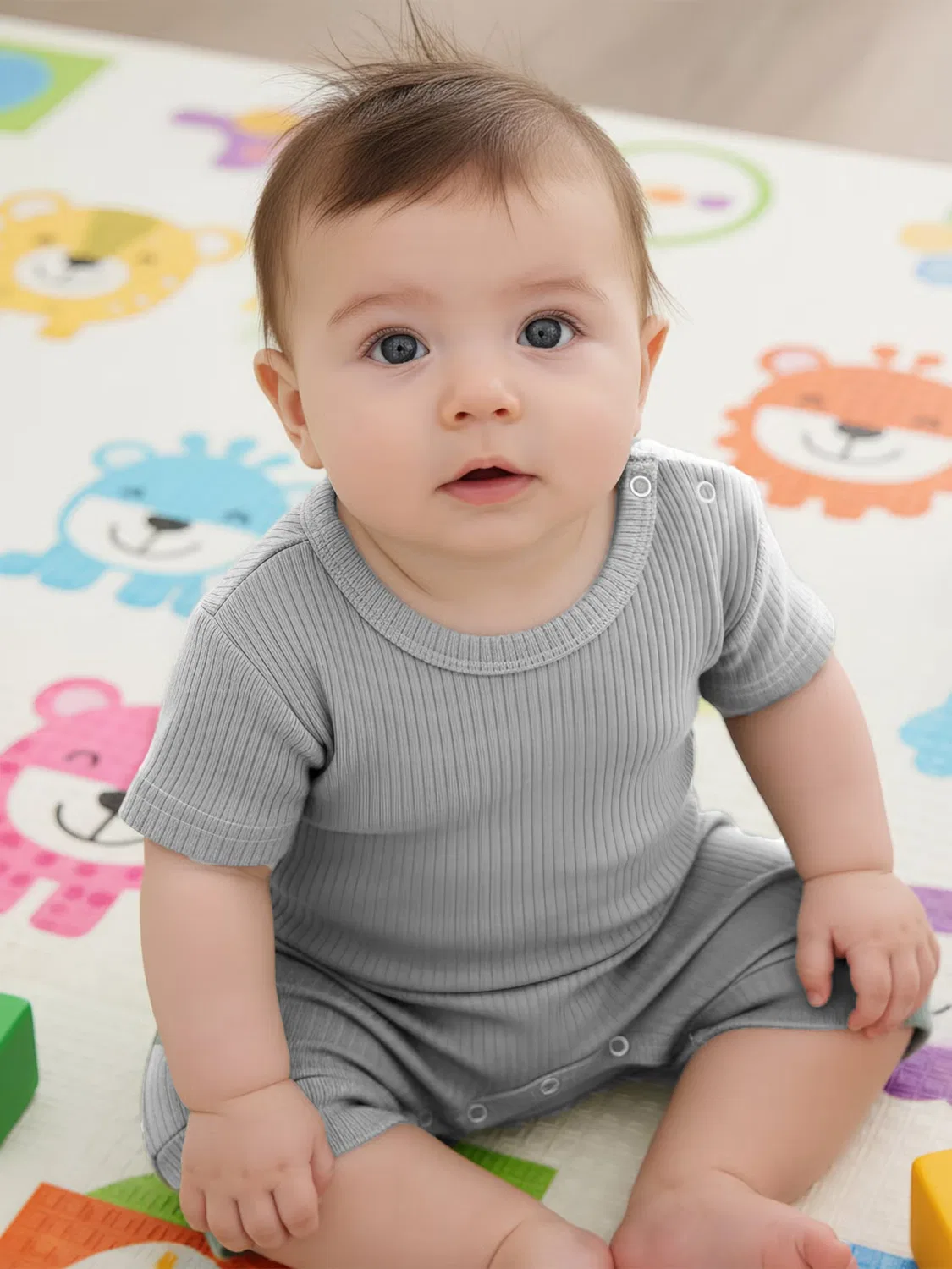 Боди-комбинезон с коротким рукавом из рубчика Babies Basic, синий — фото 3