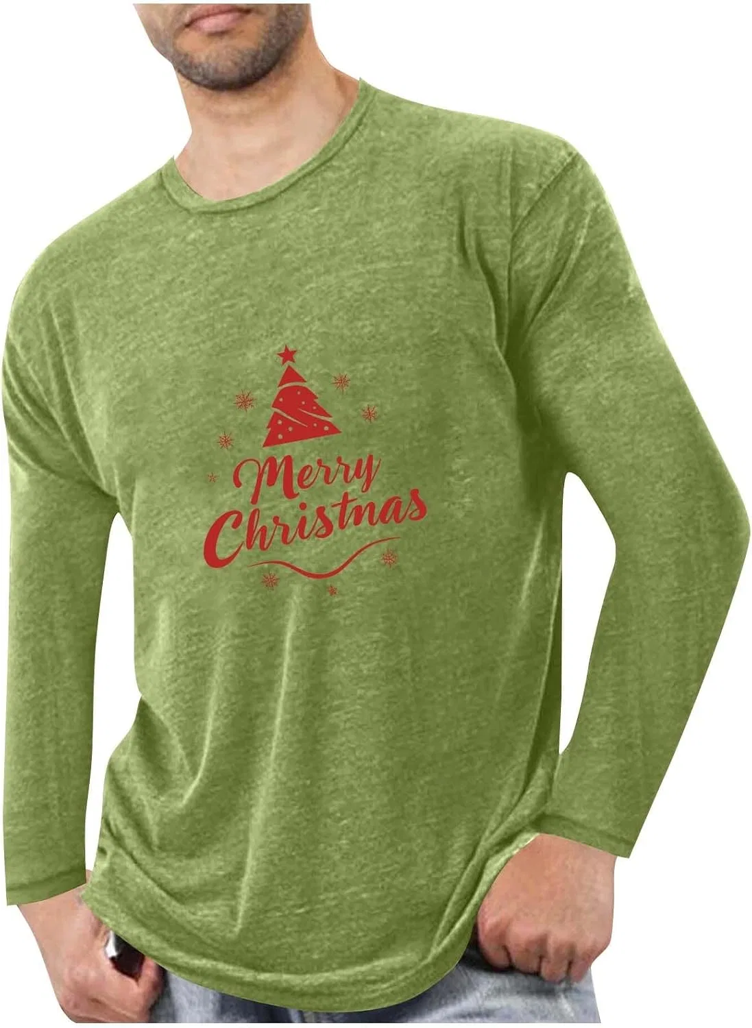 Мужская футболка с рождественским принтом, Long Sleeve, Green