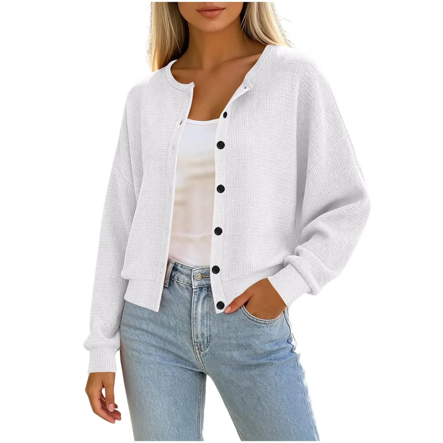 Женский укороченный кардиган с длинным рукавом, Bianco 1