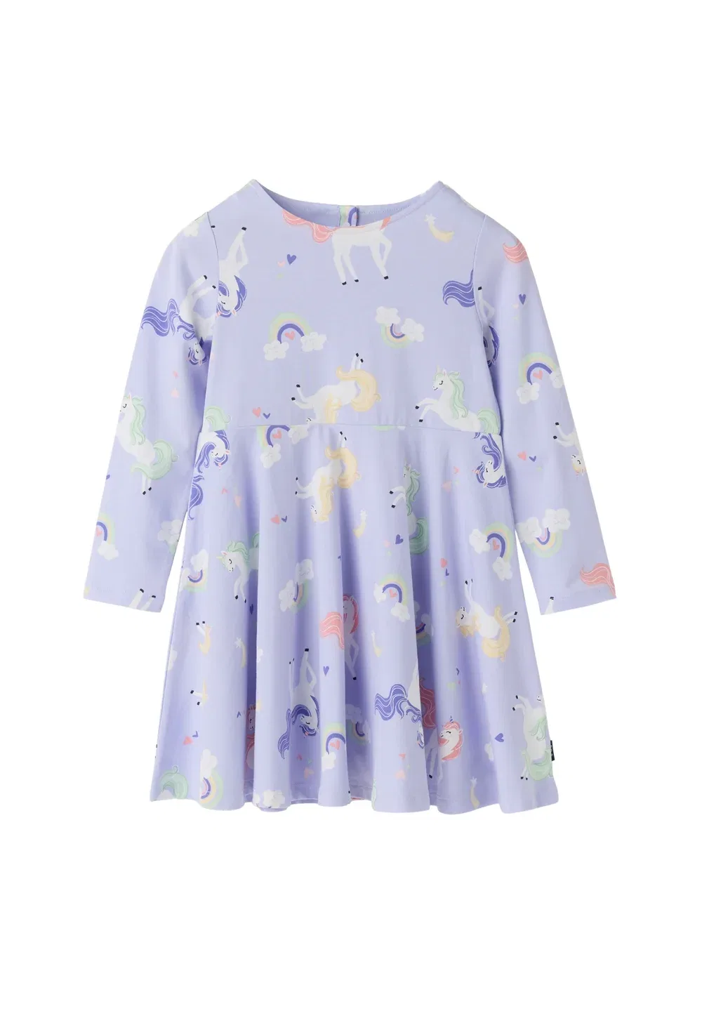 Платье с пышной юбкой и принтом единорога - трикотажное платье Polarn O. Pyret, Purple Heather
