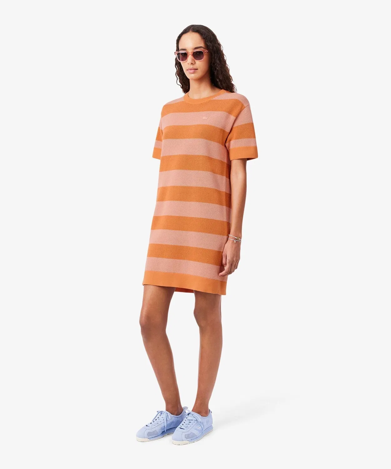 Женское платье-сетка с полосатым принтом LACOSTE, Orange — фото 4