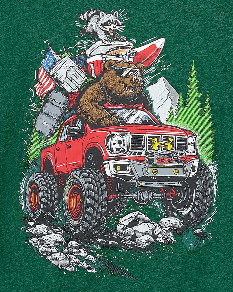 Футболка для мальчиков с принтом из хлопковой смеси UA Off-Road Bear UnderArmour, Campus Ivy/Pale Lemon — фото 4