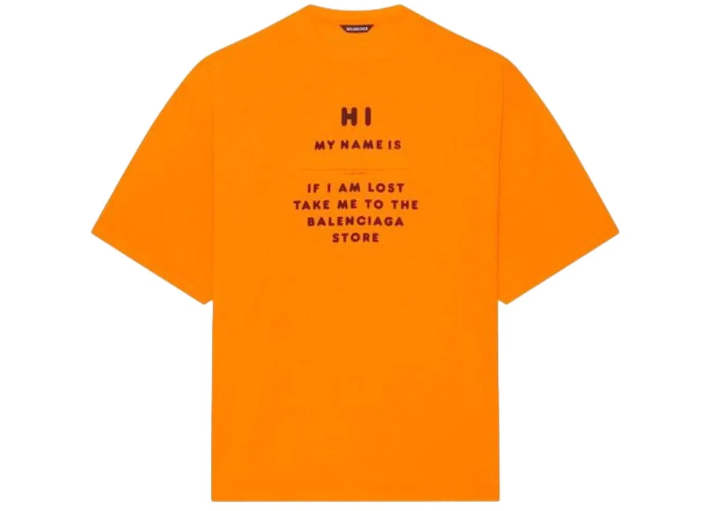 Унисекс футболка с принтом Hi My Name Is Wide Fit Balenciaga, Fluo Orange