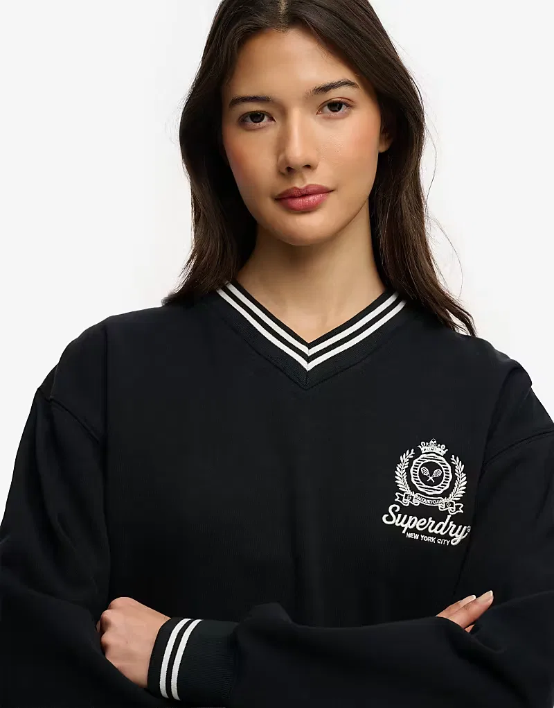 Толстовка Superdry Country Club с V-образным вырезом, затмение темно-синий — фото 3
