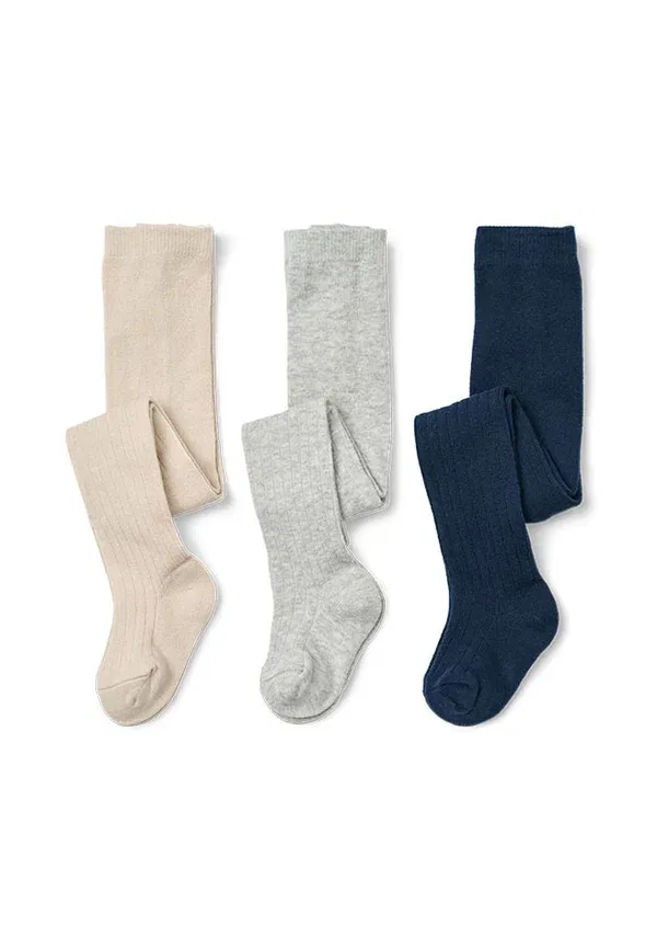 Комплект из 3 колготок, мальвовая фактура, 3Pack unisex, Tinyone, Moonbeam Light Grey Melange, Dress Blue, синий/светло-серый