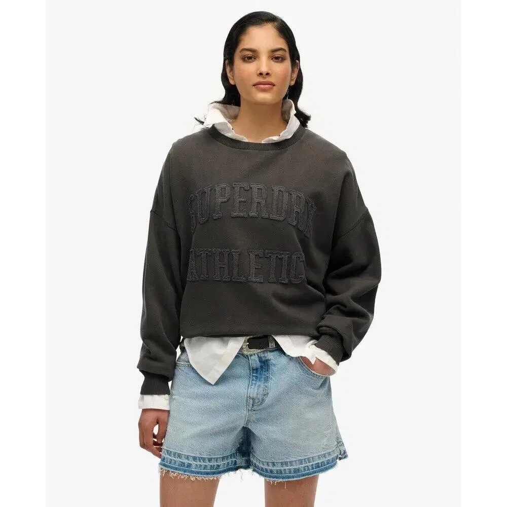 Женский свитшот оверсайз Athletic Tonal Applique Crew Superdry, Grau / Kohlengrau — фото 2