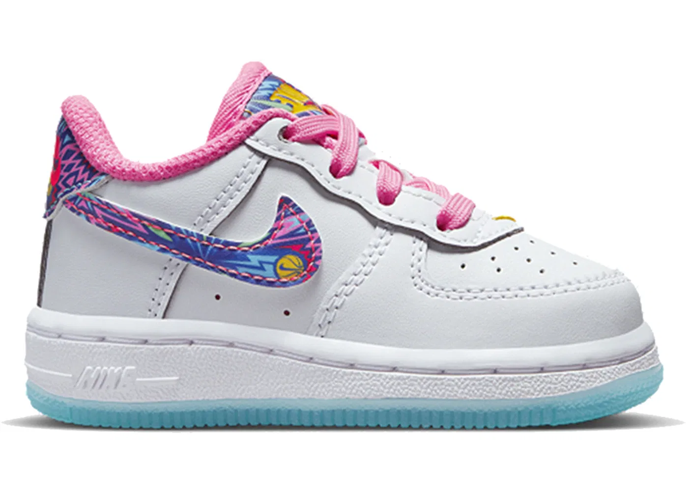 Детские кроссовки с контрастным дизайном Nike Air Force 1 Low '07, White/Multi-Color/Pink Glow/Speed Yellow
