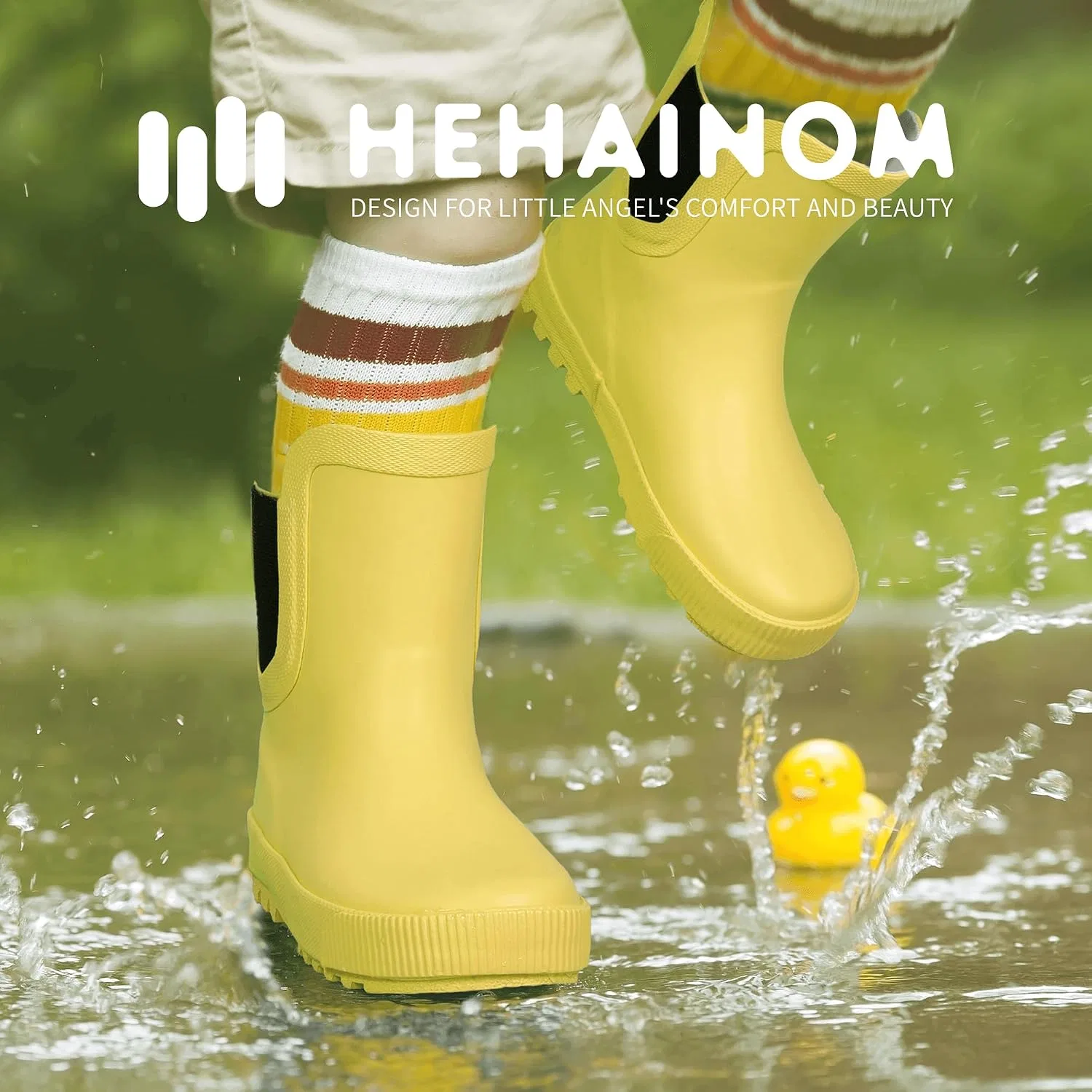 Детские резиновые сапоги для девочек и мальчиков Hehainom, Yellow — фото 2