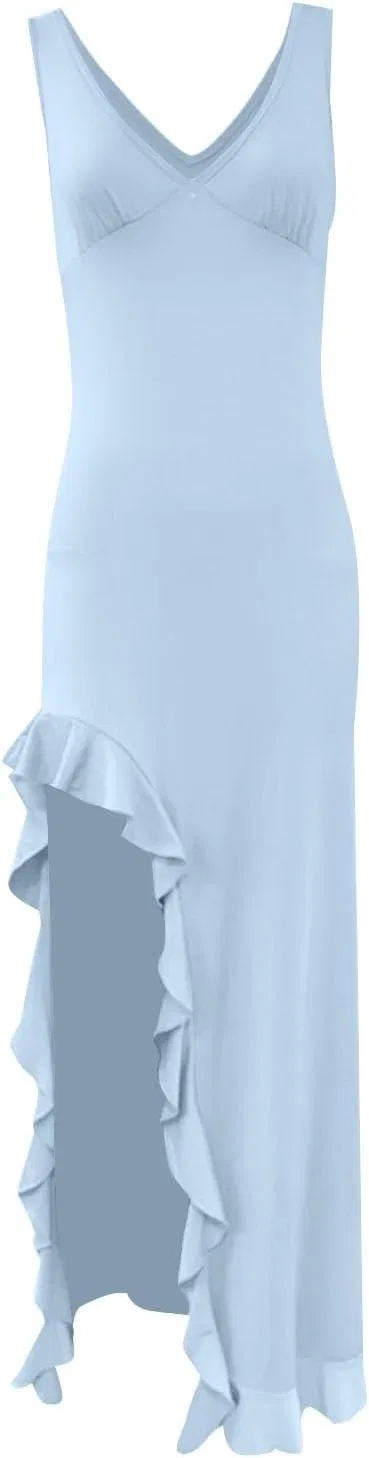 Женское летнее платье макси с V-образным вырезом Light Blue — фото 4