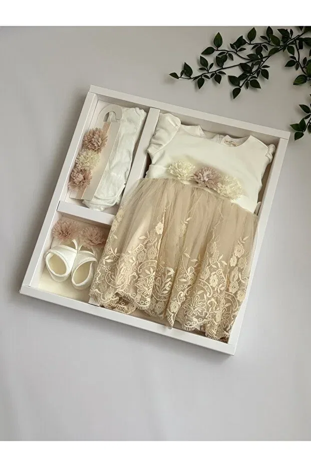 Детский комплект платьев с кружевом Mimosa Cherub Baby, Beige — фото 4