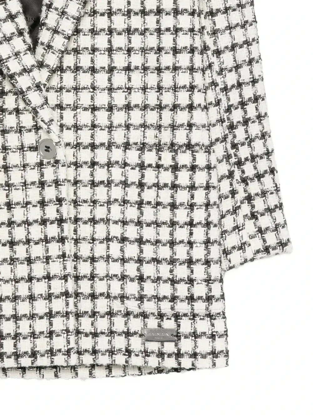 Однобортный твидовый блейзер в клетку Balmain Kids, белый — фото 3