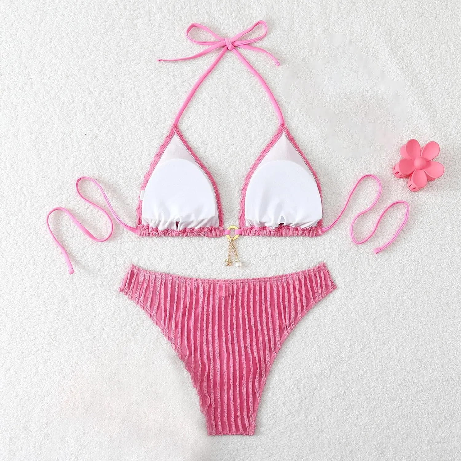 Женский бикини-комплект с завязками на шее, Hot Pink — фото 4