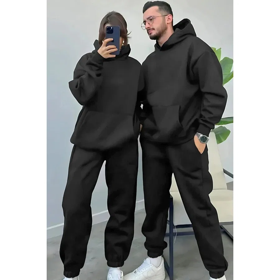 Комплект спортивный oversize с капюшоном, с длинным рукавом, из плотного хлопка, Бежевый Yakamel — фото 2