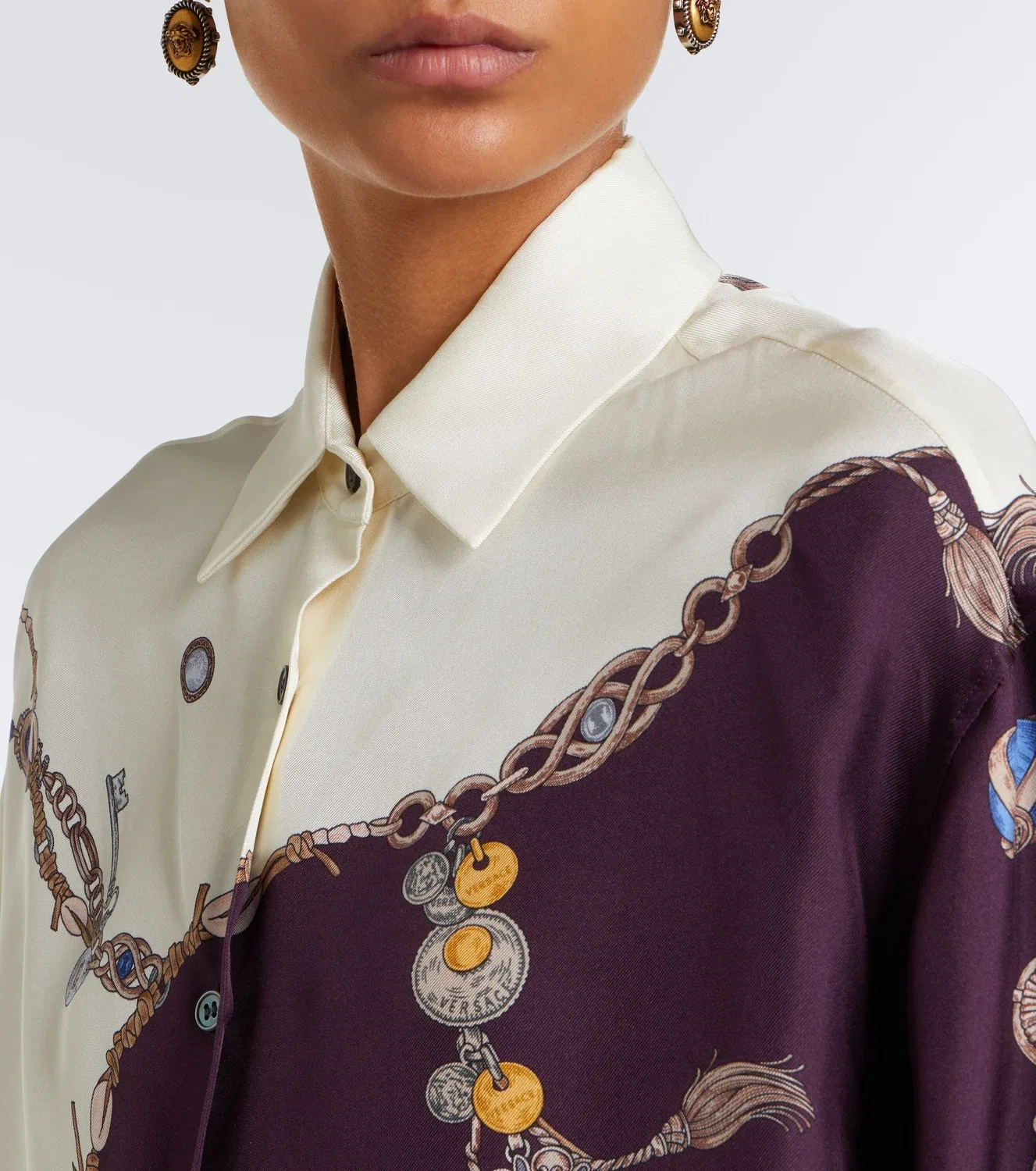 Шелковая рубашка с принтом Versace, мультиколор — фото 3