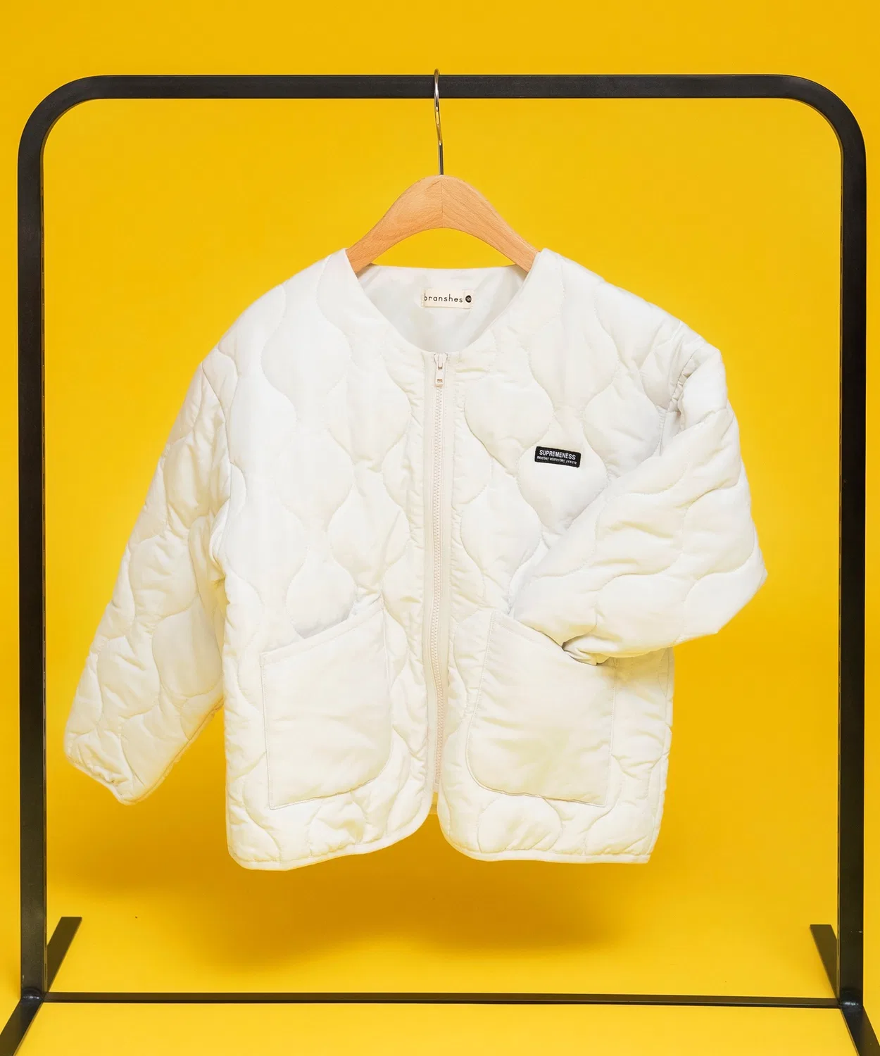 Детская стеганая куртка без воротника с принтом, модель Machine Washable, branshes, Khaki — фото 3
