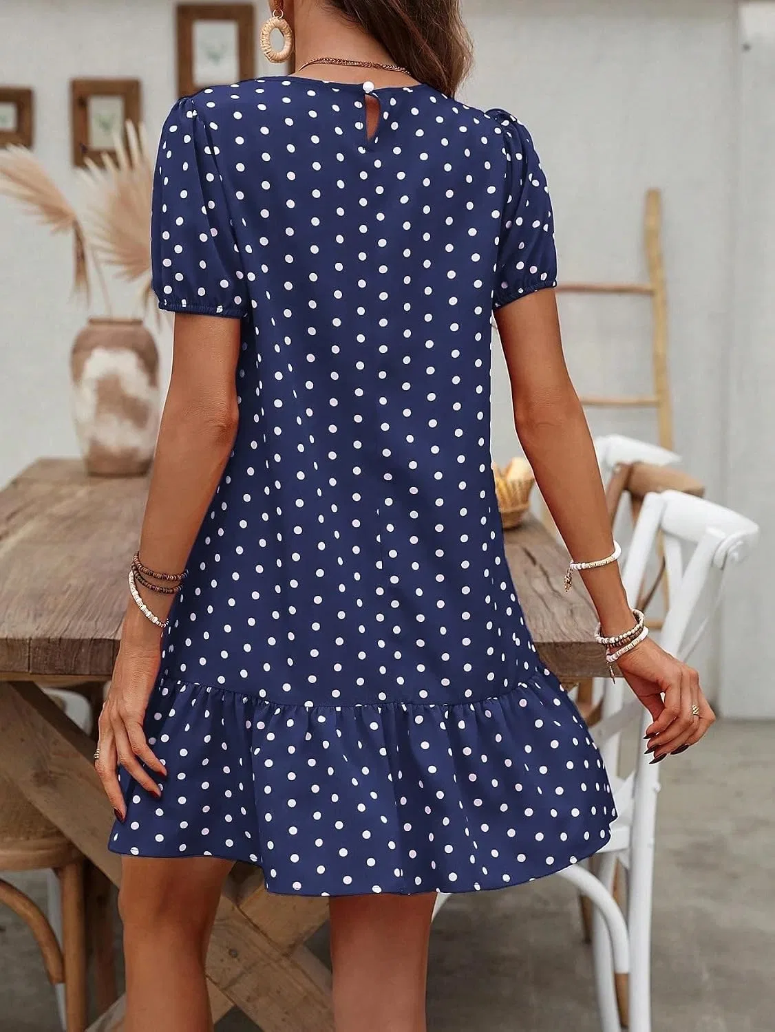 Женское повседневное платье с воланами и горошком, Navy Blue — фото 2
