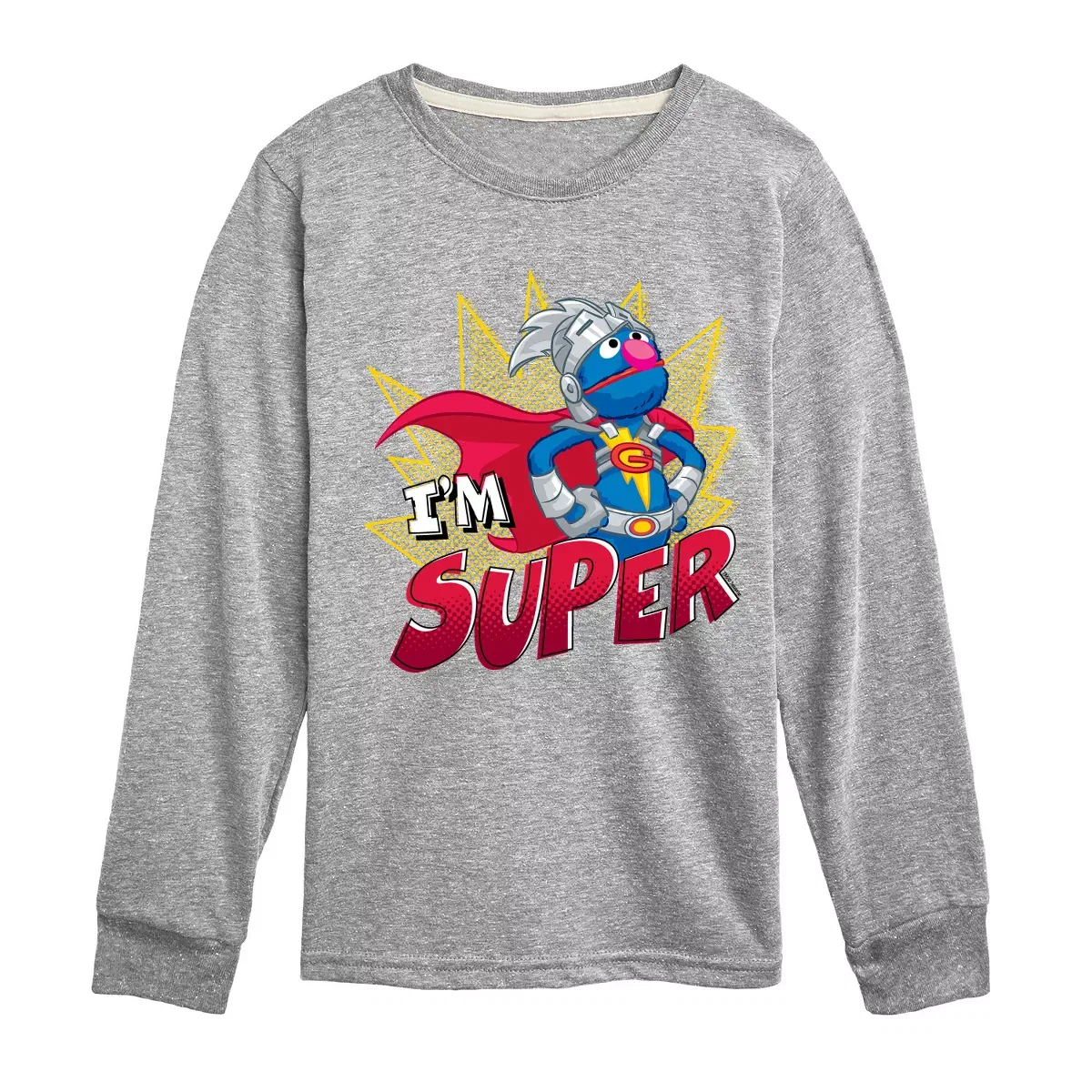 Детская футболка с длинным рукавом с принтом Sesame Street - Im Super, Sesame Street, Athletic Heather