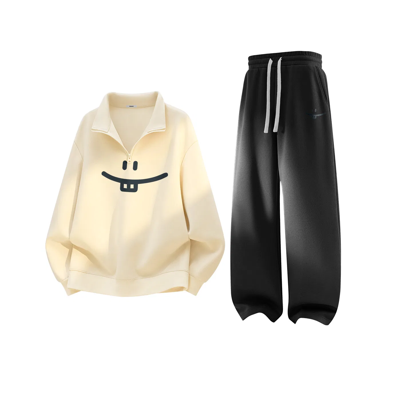 Детский комплект свитшотов с высоким воротником MINISO, Light Beige + Black