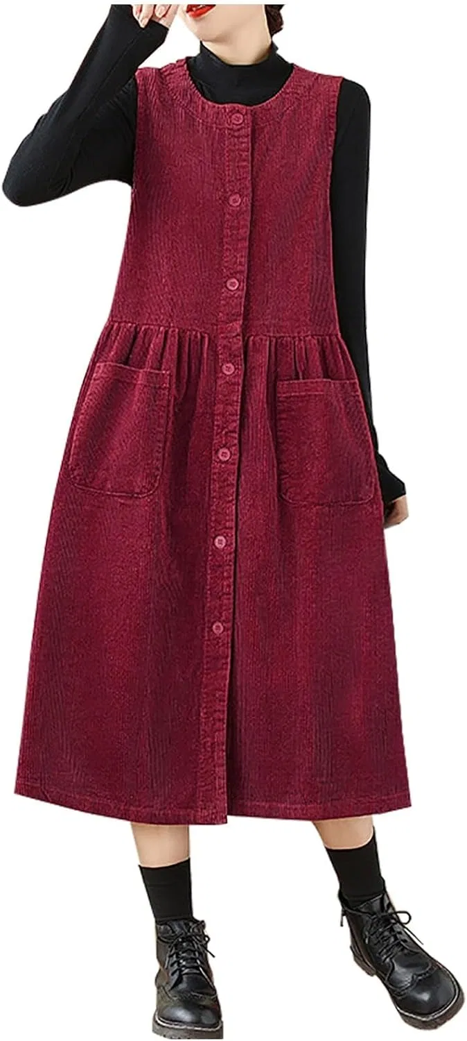 Женское платье-кардиган с воротником-стойкой Corduroy, Red